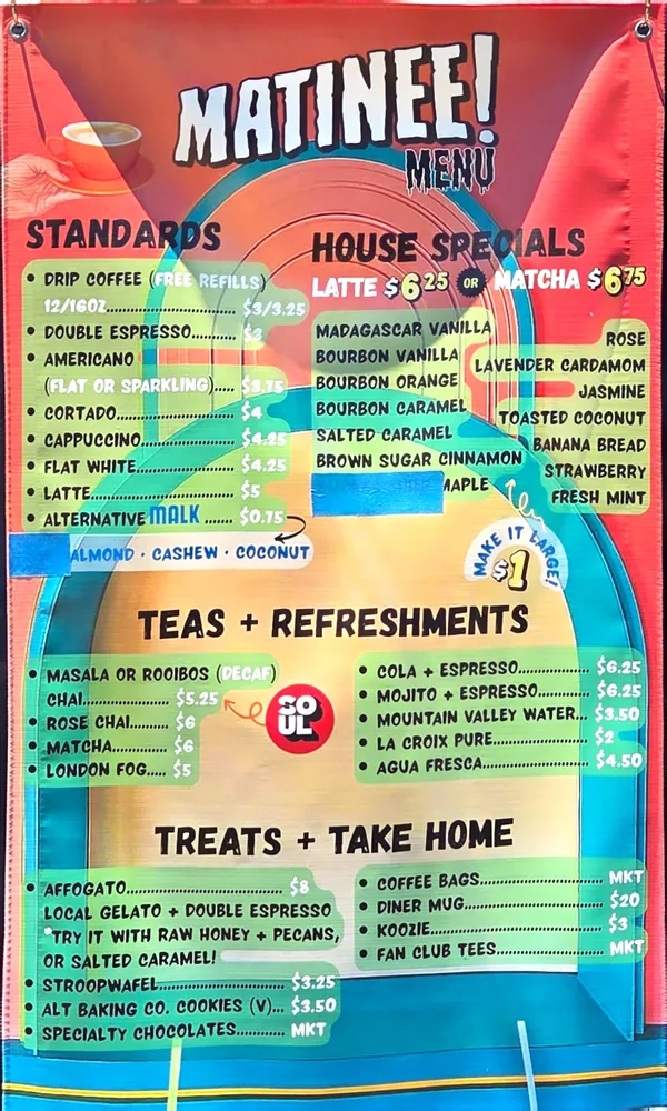 Matinee! Full Coffee Shop Menu
