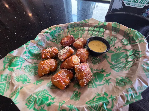 Cheba Hut pretzel bites, that questionable yellow dip, Leander's honest grub