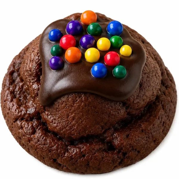 Leander's chocolate cookie, candy-topped, a sweet, unapologetic indulgence